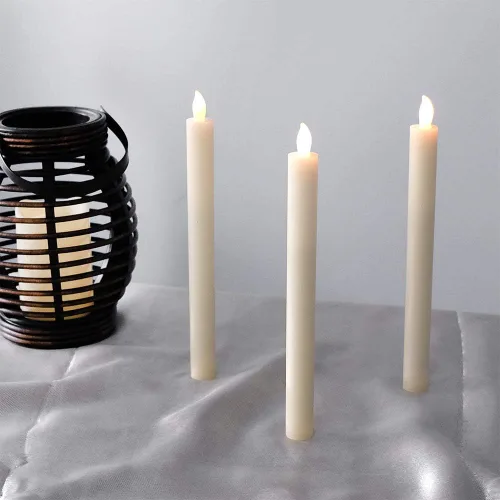 Vista 6 de Eldnacele Velas cónicas sin llama de marfil parpadeantes con control remoto Candelabros LED que funcionan con pilas, luz regulable de cera real A-6