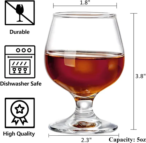 Vista 2 de ZOOFOX Juego de 6 pequeños chupitos de brandy, vasos de chupito de 5 onzas, lindos vasos de brandy coñac para whisky, bourbon, tequila, whisky