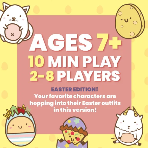 Vista 4 de Taco Cat Goat Cheese Pizza Edición Pascua Juego de cartas para noche de juegos familiares Relleno de cesta de Pascua sin dulces Rondas de 15