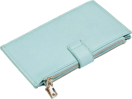Vista 5 de Travelambo - Billetera para mujer con bloqueo RFID plegable para múltiples tarjetas con bolsillo y cremallera