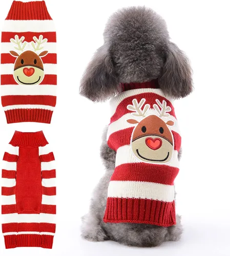 Vista 13 de Suéter de Navidad para perro, lindo suéter de punto para perro de la paz y gato, traje de Navidad feo para vacaciones, disfraz suave para otoño e
