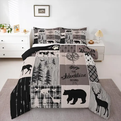 Vista 34 de Erosebridal Juego de edredón con temática de pesca, juego de ropa de cama rústica de granja tamaño individual para niños, adolescentes y adultos