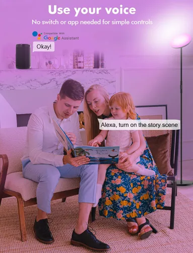 Vista 2 de YHW Lámpara de Pie LED RGB Inteligente Funciona con Alexa Google Home, Luz de Pie Alta Moderna con Control Remoto WiFi, Súper Brillante 2000LM