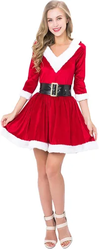 Vista 2 de Disfraz de Papá Noel de 2 piezas para mujer, Rojo