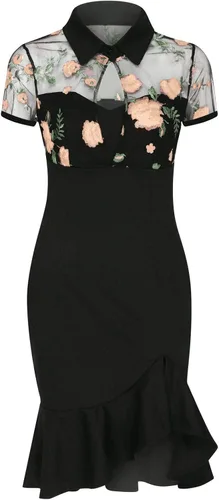 Vista 3 de Women's Wedding Guest Dresses Black Formal Church Dresses V Neck Lace Short Sleeve Evening Party Midi Dress Vintage
