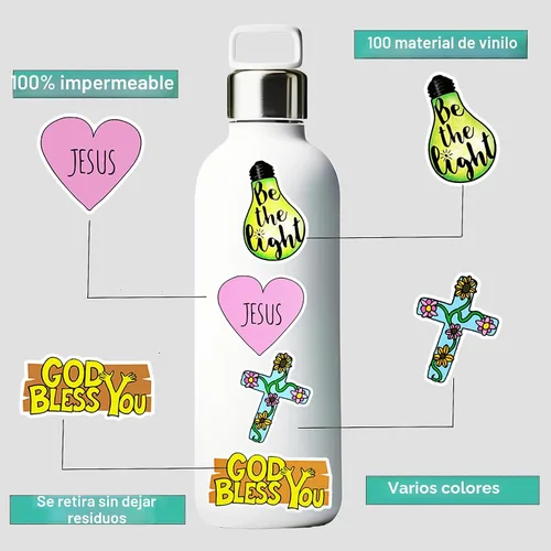 Vista 4 de 220 calcomanías inspiradoras con versículo bíblico cristiano de Jesús Vinly - Calcomanías impermeables de fe religiosa para botella de agua