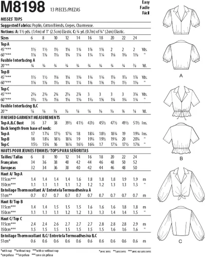 Vista 2 de McCall's Misses' Top - Kit de patrones de costura con código M8198, tallas 16-18-20-22-24, multicolor