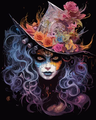 Vista 27 de Pintura por números retrato de niña con sombrero de mago Tucocoo, pintura DIY en lienzo con pinceles, pinturas acrílicas, calabaza de Halloween