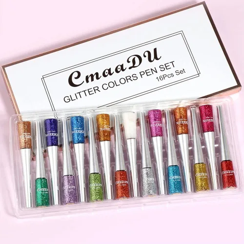 Vista 6 de Ofanyia Rainbow Colorful Glitter Shimmer Liquid Eyeliner Set, 16 piezas, resistente al agua, de larga duración, a prueba de manchas, altamente