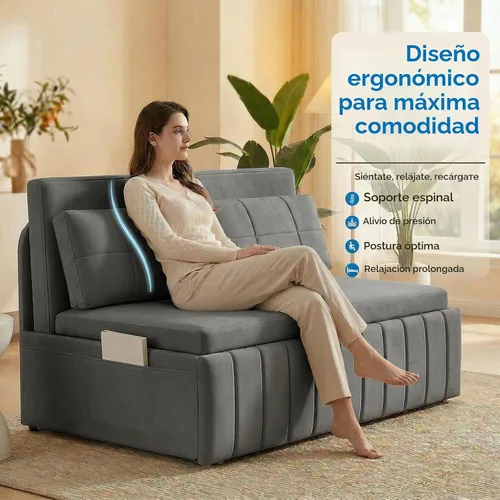 Vista 6 de Mjkone Sofá cama extraíble tamaño Queen, sofá cama 3 en 1, sofá cama convertible de piel sintética de 64 pulgadas, sofá cama extraíble con bolsillos