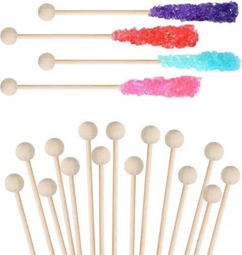 Vista 3 de BENBO 100 palitos de madera con bola, palitos de madera Swizzle Sticks Cake Candy Lollipop Coffee Aperitivo, brochetas agitadoras de bebidas