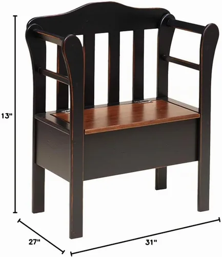 Vista 3 de Peaceful Classics Banco de almacenamiento de entrada de madera, negro