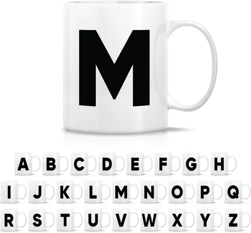 Vista 16 de Retreez Taza con monograma con monograma del alfabeto de la A a la Z con inicial, tazas de café de cerámica de 11 onzas – Agradecimiento