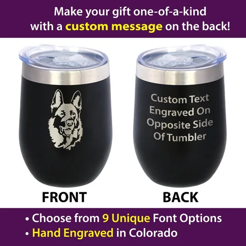 Vista 2 de Custom German Shepherd Personalized Wine Tumbler with Sliding Lid - Stemless Stainless Steel Insulated Cup - German Shepherds Outdoor Camping Mug