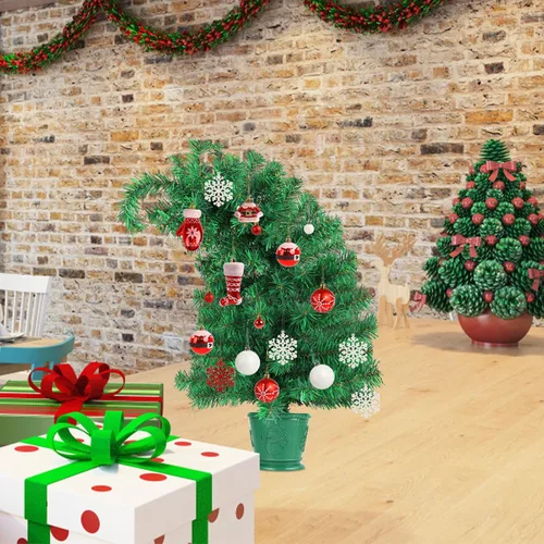 Vista 5 de CCINEE - Árbol de Navidad artificial de 2 pies, verde, mini, plegable, con bisagras, para mesa, con soporte de plástico, 120 puntas de rama