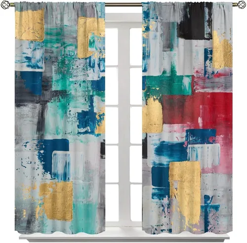 Vista 7 de Watercolor Art Curtains, Colorful Abstract Tie Dye Oil Painting Modern Print Window Drapes, for Living Room Bedroom 41" W X 45" L (No Blackout)