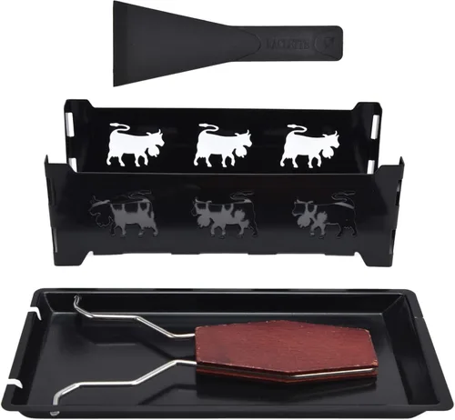Vista 5 de Mini parrilla de raclette de queso, herramienta antiadherente con mango para placa suiza, rectangular, hierro caoba, parrillas de raclette negras