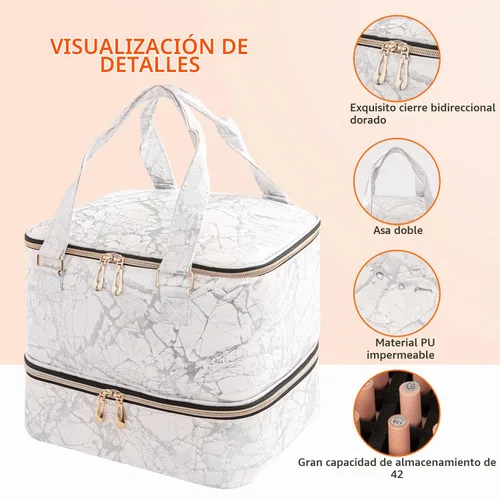 Vista 3 de Organizador de esmalte de uñas, bolsa de almacenamiento de esmalte de uñas de doble capa, funda de transporte con capacidad para 42 botellas