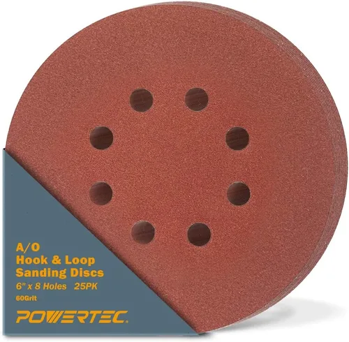 Vista 12 de POWERTEC Grano 40, paquete de 25, discos de lijado de 6 pulgadas – Gancho y bucle, almohadillas de lijadora orbital de óxido de aluminio de 6