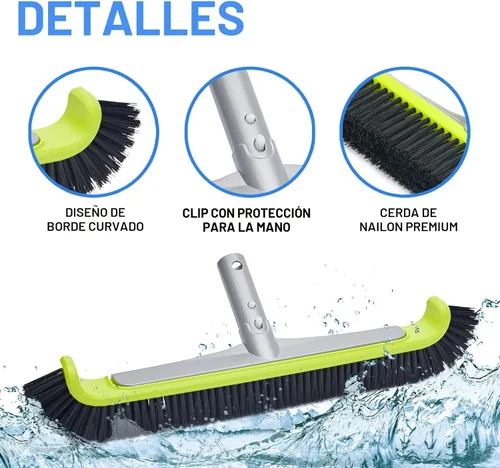 Vista 2 de Cabezal de cepillo de piscina para limpieza de paredes, cepillos de limpieza resistentes para piscinas enterradas/desmontables con cerdas fuertes