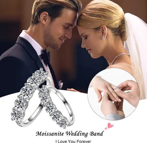 Vista 3 de SMILEST 5 Stone Moissanite Eternity Band for Women, D Color VVS1 Clarity Brilliant Round Lab Created Diamond Rings 14K White Gold Rose Gold Vermeil