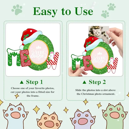Vista 6 de Whatsign Adornos de marco de fotos de gatos, decoración de recuerdo colgante de Navidad para árbol de Navidad, adornos personalizados para gatos