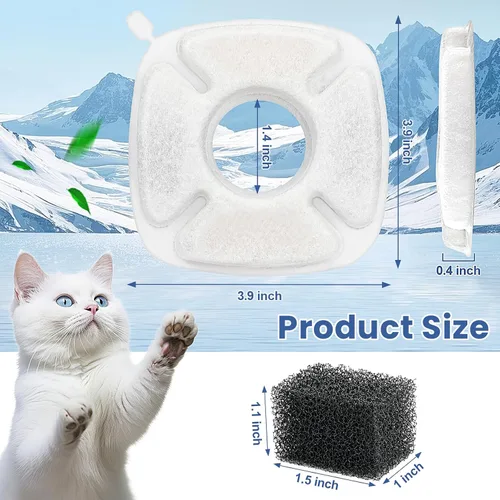 Vista 3 de Paquete de 8 filtros de repuesto para fuente de agua para gatos, 4 filtros de fuente para gatos y 4 esponjas de prefiltro para 95 oz/2.8 L, 135 oz/4