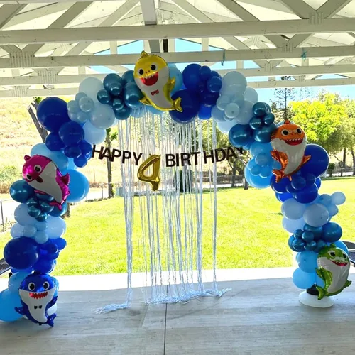 Vista 8 de NISOCY Kit de arco de guirnalda de 124 globos azules, 18, 12, 10 y 5 pulgadas, color azul claro, azul real, azul metálico, globos para baby shower
