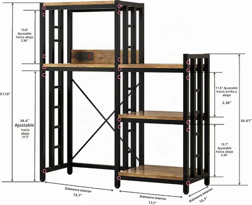 Vista 2 de Estante de cocina de 6 niveles con toma de corriente, soporte para horno de microondas con almacenamiento, adecuado para cocina, sala de estar
