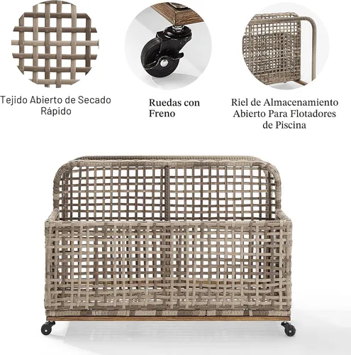 Vista 4 de Crosley Furniture Ridley - Organizador de mimbre para exteriores, para flotadores, cojines de muebles de patio, gris desgastado/marrón