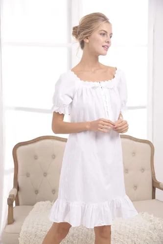 Vista 5 de Camisón vintage 100% algodón para mujer, estilo victoriano retro