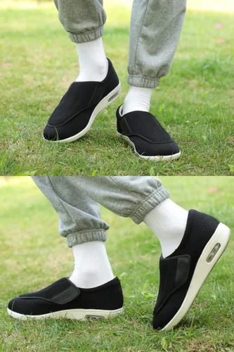 Vista 7 de Zapatos para diabéticos para mujer con velcro ajustable, zapatos anchos para caminar para personas mayores, pies hinchados, antideslizantes