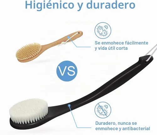 Vista 3 de Cepillo de ducha exfoliante para el cuerpo, nunca se moldea de 15 pulgadas, cepillo de espalda de mango largo para ducha, cepillo corporal