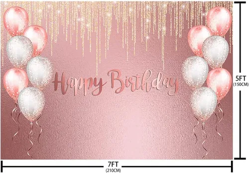 Vista 5 de SENDY Telón de fondo de feliz cumpleaños con purpurina dorada rosa de 7 x 5 pies, decoración de fiesta de cumpleaños de 16 a 18 y 21 años para niña