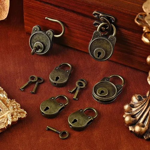 Vista 7 de Hotop 6 candados de estilo antiguo estilo antiguo de bronce con llave, oso, rana, cerraduras pequeñas con llaves para cofre del tesoro, cuaderno