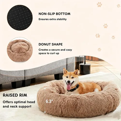 Vista 2 de Sweetcrispy Cama grande para perros para interiores, cama calmante en forma Marrón
