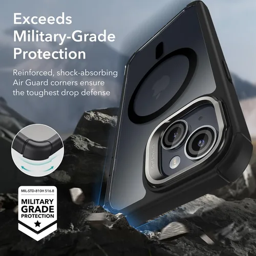 Vista 4 de ESR Funda para iPhone 15 con soporte, compatible con MagSafe, funda de cuerpo completo a prueba de caídas de grado militar con protector de pantalla