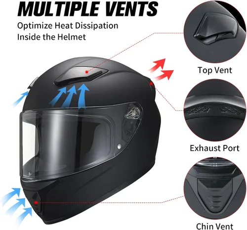 Vista 4 de Casco de motocicleta de cara completa WS-607 aprobado por DOT para adultos, con visera transparente/negro/plateado cromado (BB negro plano, L)