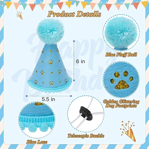 Vista 5 de Mihachi Suministros para fiestas de cumpleaños para perros, bandana y sombrero con número, bufanda triangular para regalo de decoración, perros