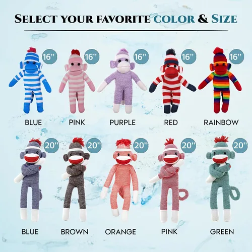 Vista 6 de Adorable Mono Calcetín, el Original Tradicional Juguete de Peluche de Animal Tejido a Mano, Regalo para Niños, Bebés, Adolescentes, Niñas y Niños