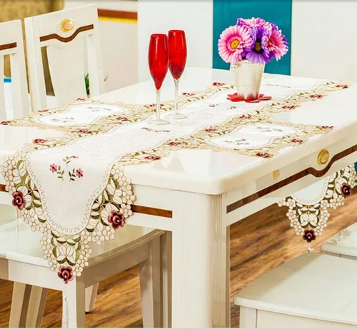 Vista 7 de LeLehome - Mantel de encaje bordado con flores color café
