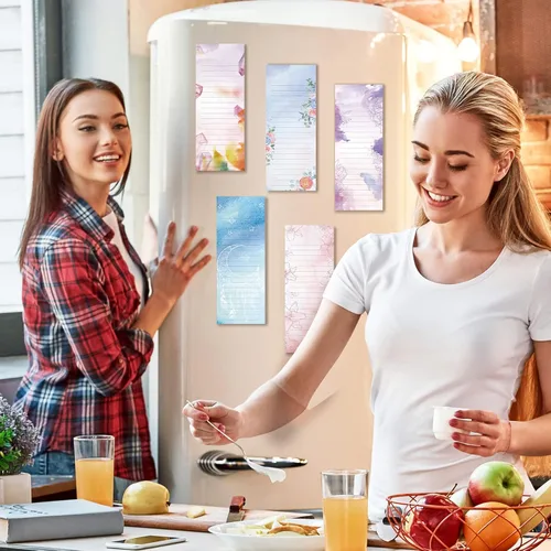 Vista 2 de Sinmoe Paquete de 12 almohadillas magnéticas para lista de comestibles para nevera, bloc de notas magnéticas para refrigerador, lista de compras