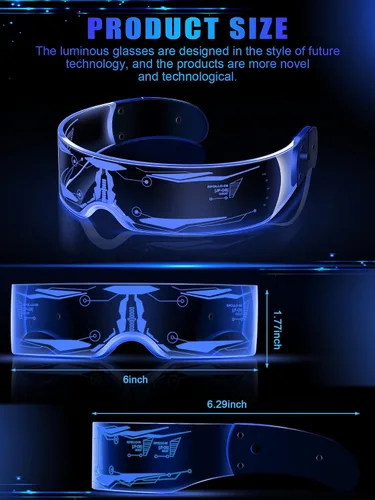 Vista 2 de TOODOO 4 pares de anteojos con visera LED, gafas futuristas luminosas para rave, 7 colores, 4 modos para club, fiesta de Navidad