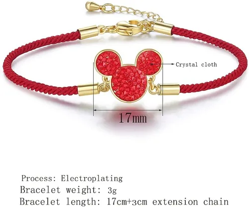 Vista 4 de Pulsera de la suerte de Mickey para mujer, chapado en oro, plata, ajustable, regalo de joyería hecha a mano