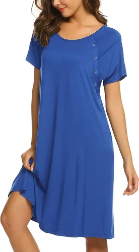Vista 4 de Ekouaer - Camisón con botones y manga corta para mujer vestido para lactancia parto hospital y maternidad tallas S-XXL