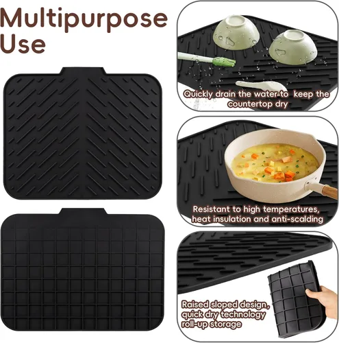 Vista 3 de Black Silicon Dish Drying Mat for Kitchen Counters 15.7” x 11.8” Negro