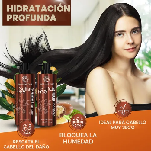 Vista 5 de Juego de champú y acondicionador de aceite de argán marroquí - Sin sulfatos, cuidado hidratante antifrizz para mujeres - Tratamiento hidratante