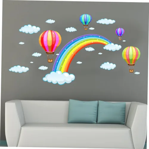 Vista 2 de Toyvian Adhesivo decorativo para ventana, diseño de nubes, calcomanías de pared, globo de aire caliente, para habitación de bebé, niña, papel tapiz