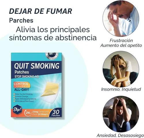 Vista 2 de Paso 1 Parches para dejar de fumar, parches para dejar de fumar de 21 mg, parche de ayuda para dejar de fumar, fácil y eficaz, 30 calcomanías
