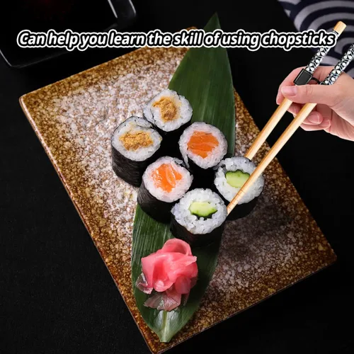 Vista 3 de 7 pares de palillos de entrenamiento reutilizables para niños y adultos, entrenadores principiantes, juego de palillos de bambú japoneses